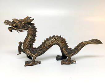 Small Vintage Brass Chinese Dragon Figurine