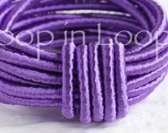Purple SILK cord, Wrapped Silk Satin Cord rope 3.5 mm thick, organic natural hand spun silk, polyester core, for Jewelry