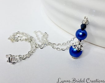 Blue Bridesmaid Pendant Necklace Royal Blue Necklace Wedding Jewelry Bridesmaid Gift Mother of the Bride Gift Crystal Necklace Blue Pendant