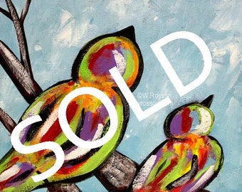 SOLD---------------Colorful Birds, Bird Painting, Pair of Birds, Bird Art, Original painting, Winjimir, Home Decor, Wall Art, Birds, Art