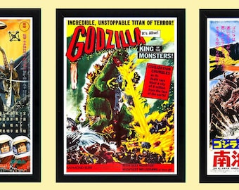 Godzilla Poster Set of 3 Movie Posters Framed A+ Quality