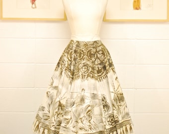 1940's/50's Mexican Hand Painted Wrap Circle Skirt / Mexican Princess / Swing Skirt / Pin Up / Rare Collectable Retro