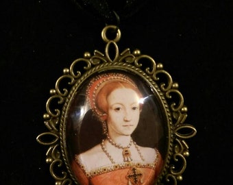 Young Queen Elizabeth I Organza Ribbon Cameo Pendant Choker Necklace