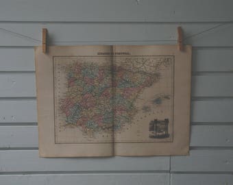 1887 Vintage Map of Spain & Portugal