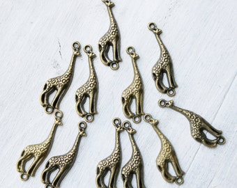10 giraffe charms, animal charms, zoo charms, safari charms, african charms, antique bronze charms, metal charms,