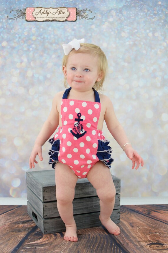 Nautical Sunsuit Anchor Monogrammed Sunsuit Baby Girl