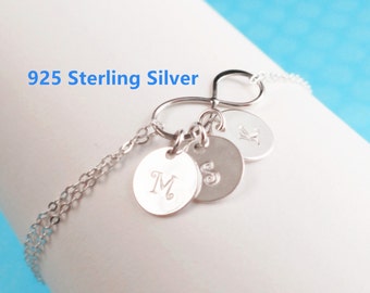 Personalized Infinity bracelet,initial bracelet,Personalized bracelet,initial disc,mother's gift,grandmather gift