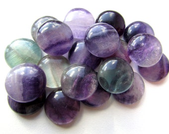2pcs Natural Purple Fluorite Cabochons 15 - 16 mm Round Rainbow Fluorite Gemstone Cabochon Flat back DIY Jewelry findings Craft Supply (2)