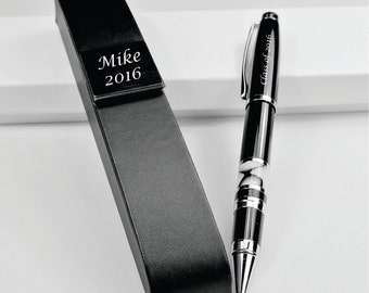 Personalized Black Lacquer/White Marbleized Middle Barrel, Ball Point Pen Engraved Free, Custom Engraved Pen, Teachers Gift