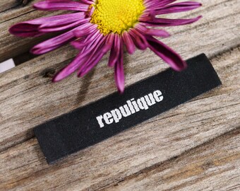 Custom Woven 50 Denier Damask Clothing Labels - Include Your Own Text - Black with White Letters - 100 Pcs