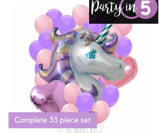 UNICORN BALLOON PARTY Decorations: Giant 33 Pc Pink/Lavendar Premium Party Decor Bundle - Birthday, Baby or Bridal Shower, Bachelorette