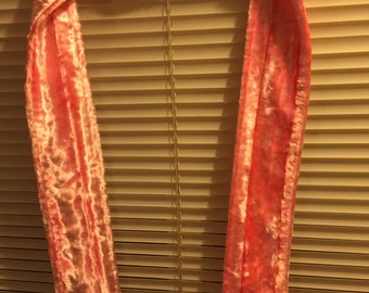 Candy pink velvet beaded scarf long/beaded fringe multicolor/unlabeled