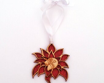 Ornaments/ Holiday Ornaments/ Holiday Gifts/ Christmas/ Laser Engraved Ornaments/ Wooden Ornaments/ Fox/ Poinsettia/ Animals