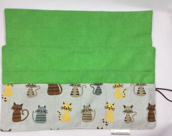 Circular needle case, cat needle case, fixed circular case, sock needles case, knitting needle roll, knitters gift ,needle holder,