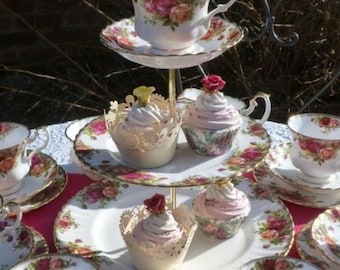 Royal Albert Old Country Roses tea set for 6 people with tea cup topped cake stand