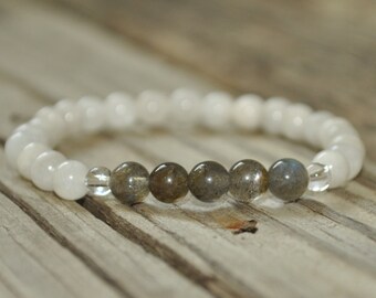 Moonstone and Labradorite, Mala Bracelet, Prayer Bracelet, Meditation Bracelet, Intent Bracelet, Crystal Healing, Yoga Bracelet