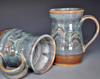 Pair of Large Pottery Mugs Ceramic Beer Stein Handmade Stoneware