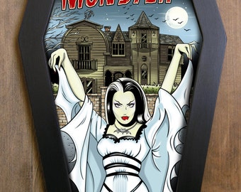 Lily Munster coffin framed print.