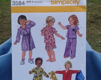 Boys & Girls Pajamas and Robe - Toddler Sleepwear - Simplicity Sewing Pattern 3584- Sizes 1/2 - 4