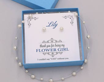 Pearl Flower girl jewelry set, first communion jewelry, Swarovski earrings set, girls pearl necklace, childrens pearl. Mackenzie Flower Girl