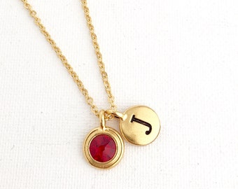 Garnet Necklace - January Birthstone Necklace - Initial Necklace - Personalized Necklace - Birthstone Jewelry - January Birthday Jewelry