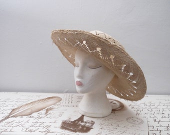 50s 60s 70s Vintage Natural Women Straw Wide Brim Hat Summer Hat Straw Hat
