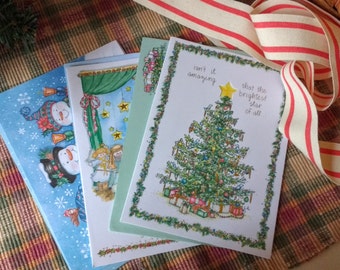 Vintage Christmas Cards , Set of 3 with Matching Envelopes,