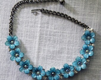 Blue Lucite Flower Necklace