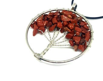 Tree of life pendant necklace, red jasper Gemstone chips, Mothers Day gift, birthday gift, Crystal, Gemstone.