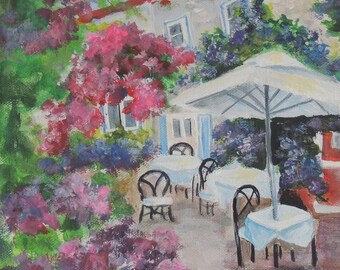 Paris sidewalk cafe' 8x10 painting on stretched canvas
