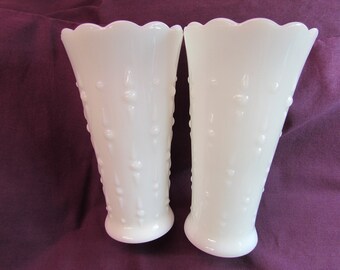 White Milk Glass Tear Drop Vases, Set of 2
