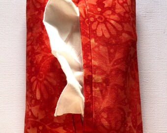 Purse Tissue Holder- Red Flower Batik Fabric- Tissue Packet Case- Pocket Tissue Holder- Travel Tissue Holder- Tissue Pouch - Gift for her