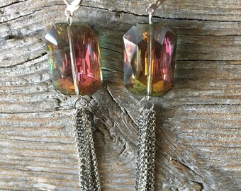 Swarovski crystal and multi chain dangle earrings
