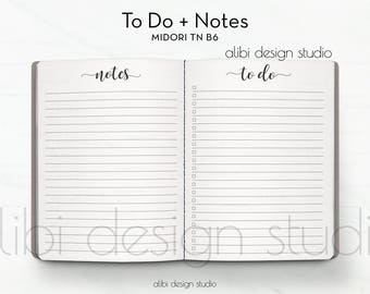 B6 TN, To Do List, Midori TN B6, Notes, Travelers Notebook, Midori Insert, Traveler's Notebook B6, TN Insert, Midori, Bullet Journal, B6