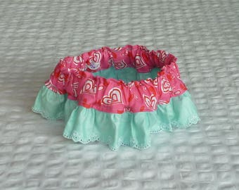 Dog Ruffle Collar, Heart and Soul Dog Scrunchie Collar with embroidered heart trim - Size M: 14" to 16" neck