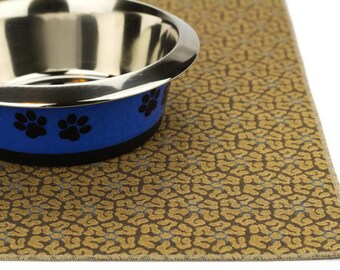 Waterproof Dog Food Mat, Medium 19x25, Dog Placemat, Pet Placemat, Pet Food Mat, No Mess Mat, Non Slip Mat, Splat Mat, Durable,Brown Scrolls