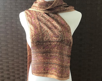 Silk Scarf/ Vintage Long Silk Scarf/ Silk Accessories/ Vintage Silk Scarves/ Scarf Accessory