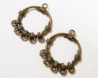 Chandelier Earring Findings 33x26mm Bronze 5 to 1 Connector Findings, Antique Brass Connector Pendants, Earring Connectors, 3 Pairs (6pcs)