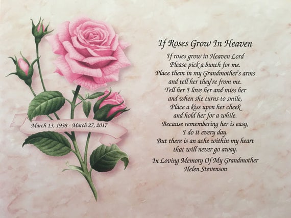 In Memory of Grandmother Sympathy Gift If Roses Grow In