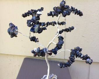 Picasso Jasper Wire Gem Tree Handmade Tree of Life Sculpture on Heart Rock