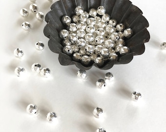8mm Sterling Silver Plated Hammered Bead, Silver Beads, 8mm, 8Pcs