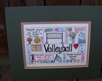 Volleyball Art Giggle Art Volleyball Giggles and Grins Matte Board No Frame Green Matte Board