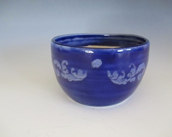 Royal Blue Flower Pot Small Planter with Silkscreen Filigree