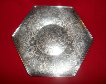 One (1) E.P.N.S., 9 1/4" Tapestry Hexagon Shaped Tray, from W.B. Mfg., Co. (Weidlich Bros) of Bridgeport, Conn., in the 3514 Pattern.