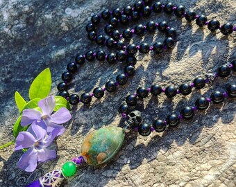 Handknotted Onyx Skully 108 Bead Mala