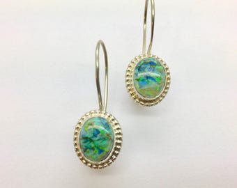 Monarch Opal Earrings, Opal Earrings, Monarch Opals with Border Earrings, Sterling Opal earrings