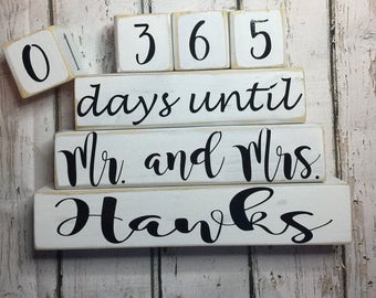 Days Until Wedding Countdown. Countdown to Wedding. Countdown Mr. and Mrs. Personalized with Last Name Countdown Blocks. Distressed Blocks.
