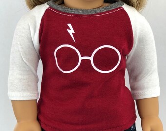 Doll Clothes | Trendy Wizard Graphic 3/4 Sleeve Fitted BASEBALL TEE for 18 Inch Doll
