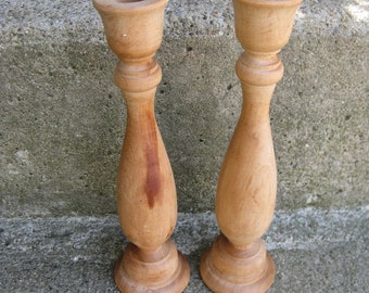 turned wood candlesticks set of 2 holiday table unfinished upcycle taper candle holders solid wood candlesticks
