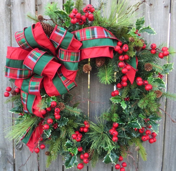 Wreath Plaid Christmas Wreath Natural Elegance Christmas